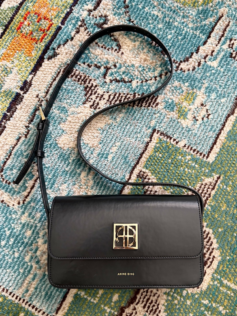 Anine Bing Elly Black leather logo shoulder bag purse